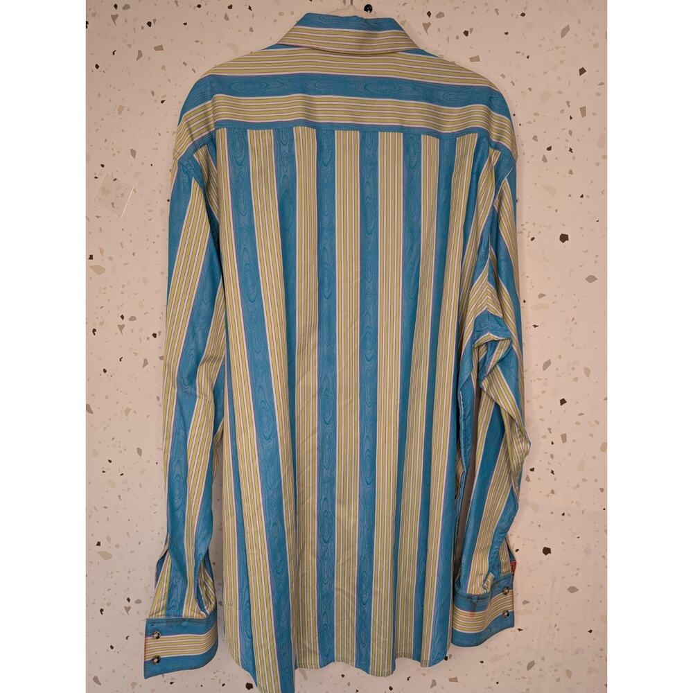 Robert Graham Blue Green Red Stripe Long Sleeve Flip Cuffs Como Button Up SZ XL - Picture 6 of 10